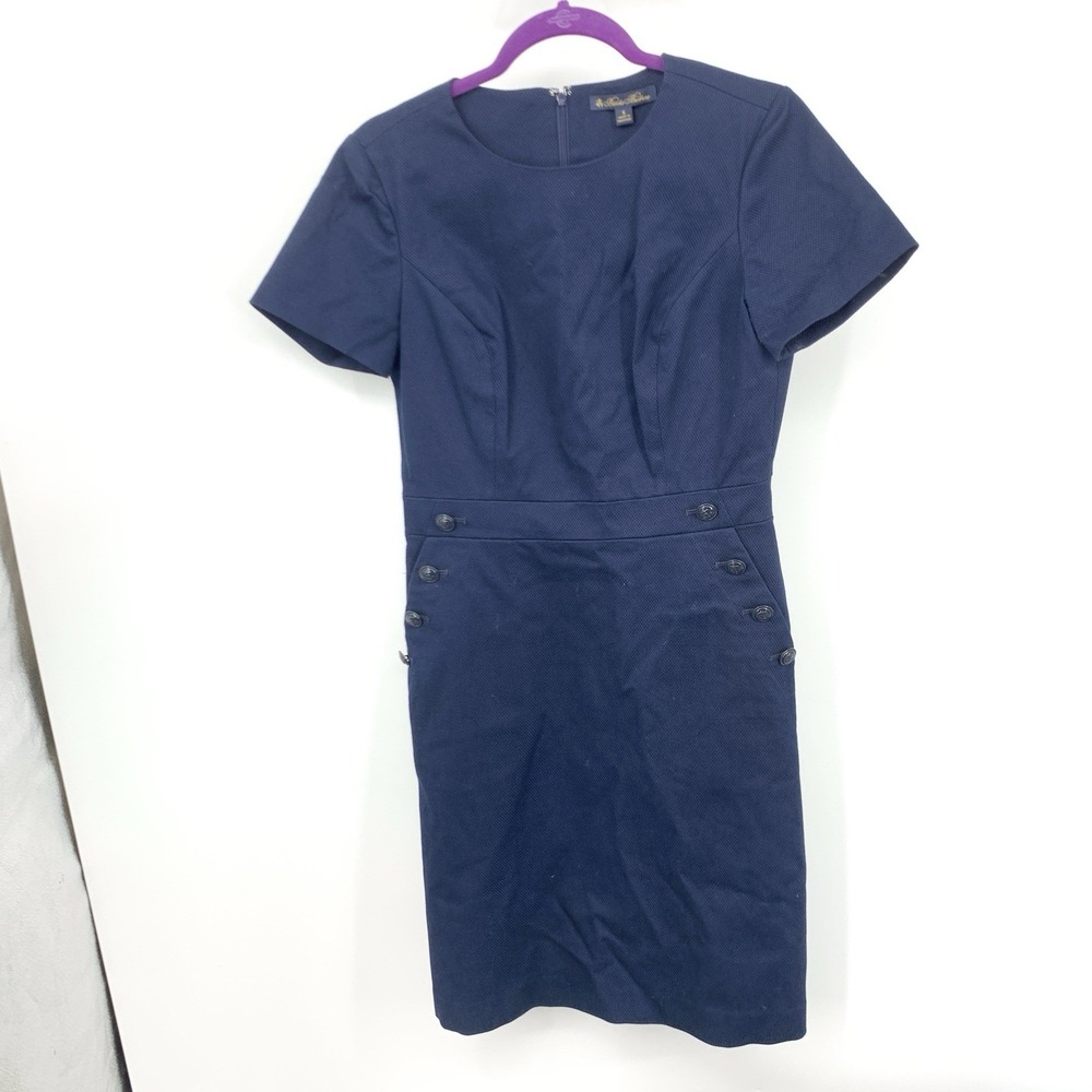 Brooks Brothers Women Size 6 Medium Dress Blue Short Sleeve Textured Straight